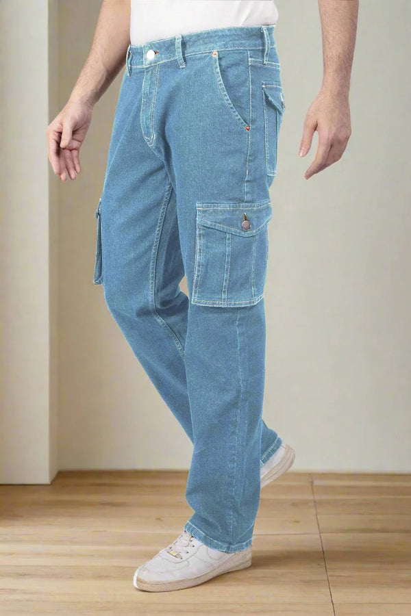 Custom Made Glacier Blue Men's Straight Fit Cargo 