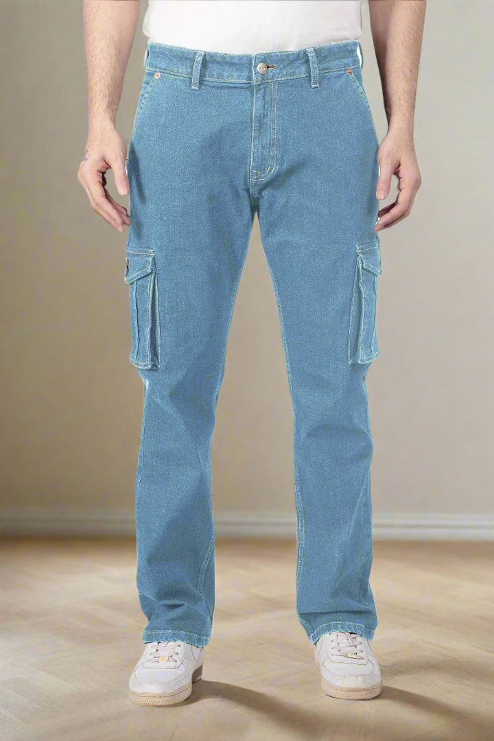 Custom Made Glacier Blue Men's Straight Fit Cargo 