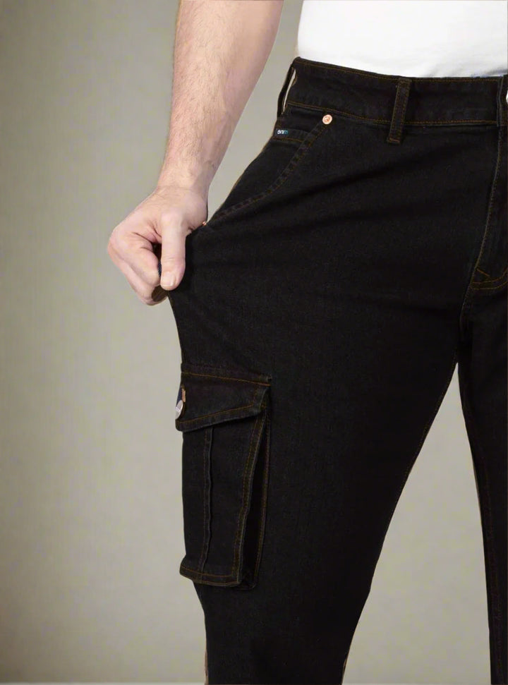 Custom Made Pure Black Men's Straight Fit Cargo