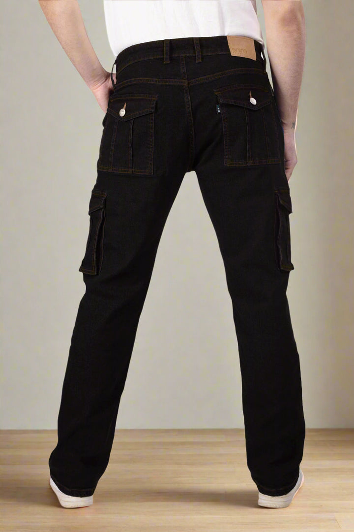 Custom Made Pure Black Men's Straight Fit Cargo