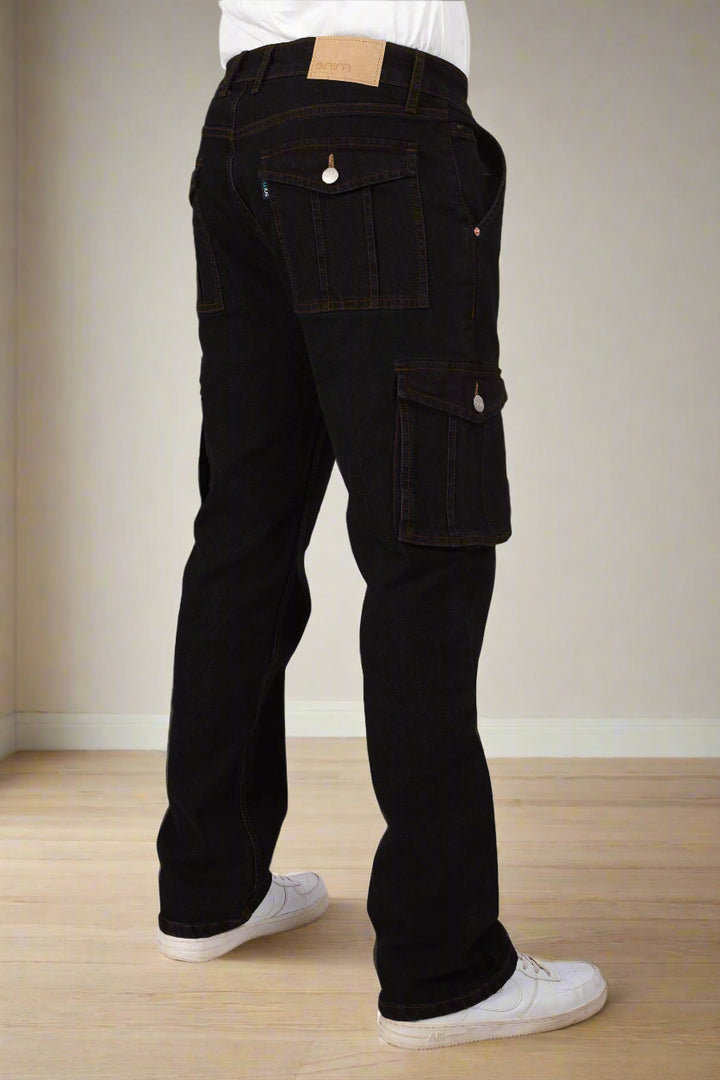 Custom Made Pure Black Men's Straight Fit Cargo