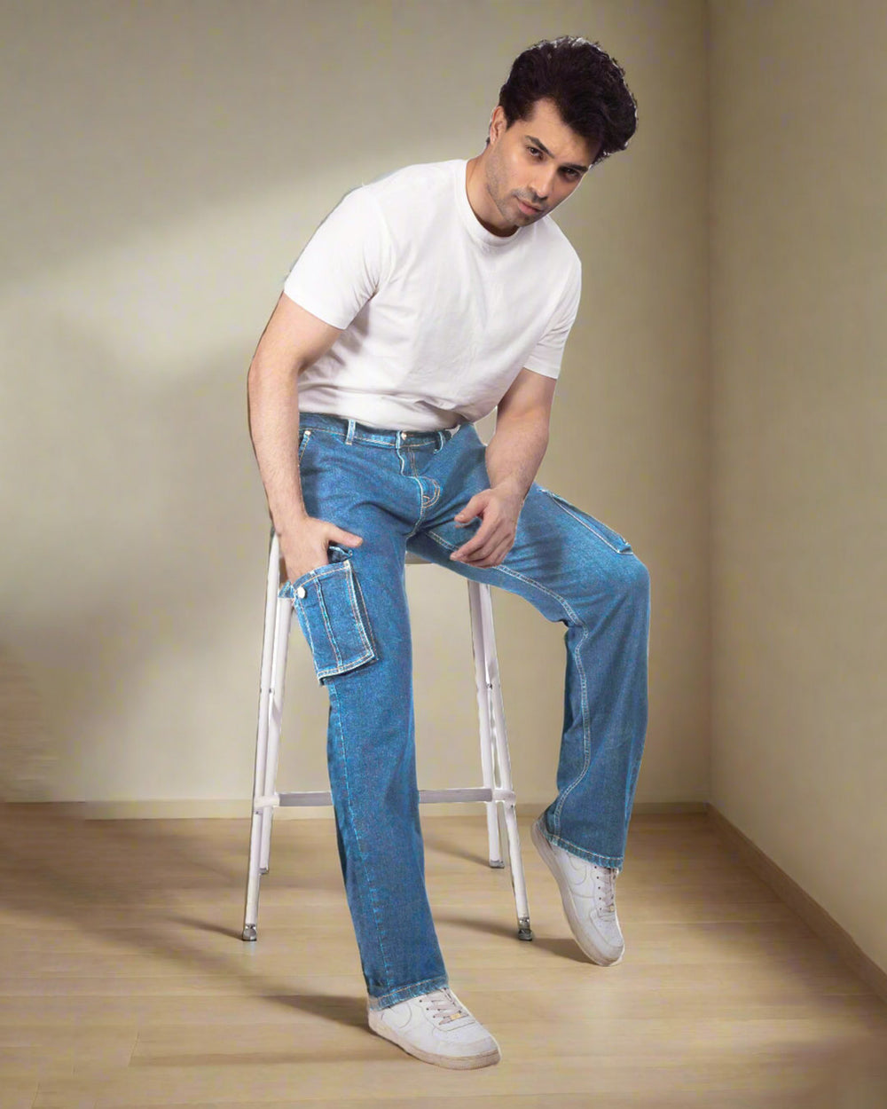 Mid Blue Denim Cargo