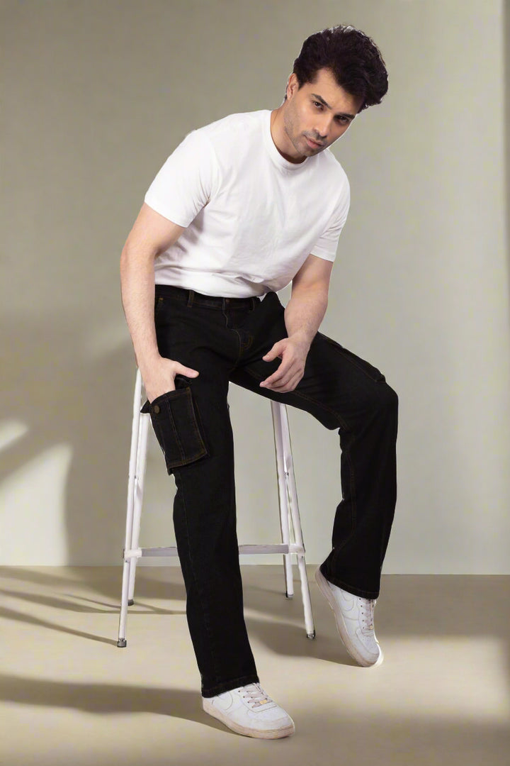 Custom Made Pure Black Men's Straight Fit Cargo