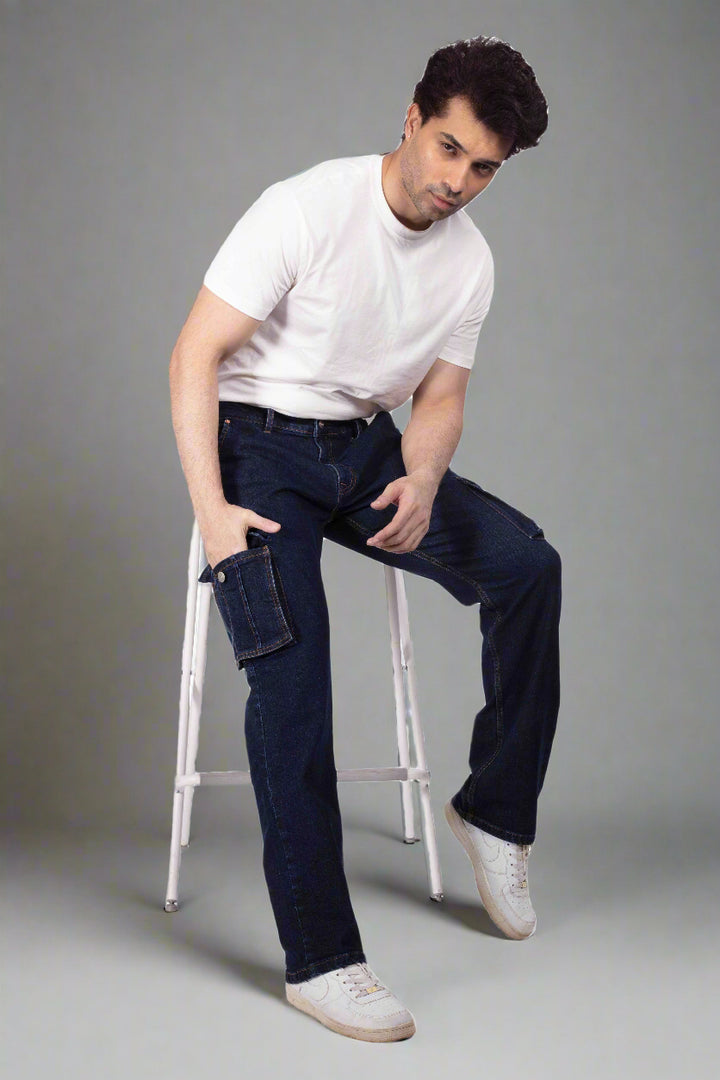 Custom Made Deep Space Blue Men's Straight Fit Cargo 