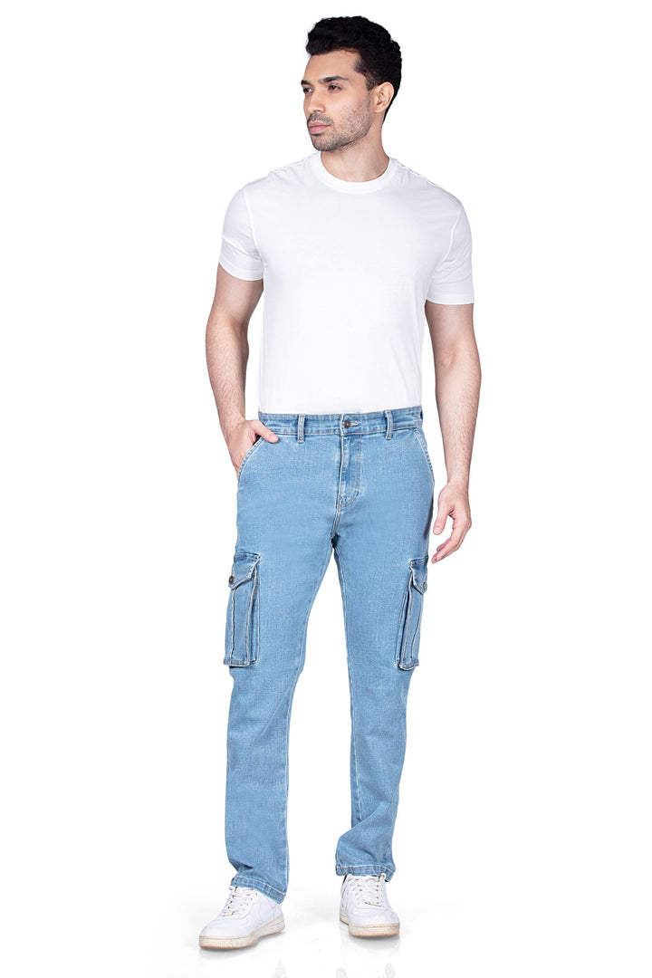 Custom Made Glacier Blue Straight Fit Cargo Denim Jeans