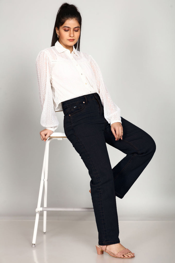 Custom Made Carbon lack Women's Straight Fit Jeans