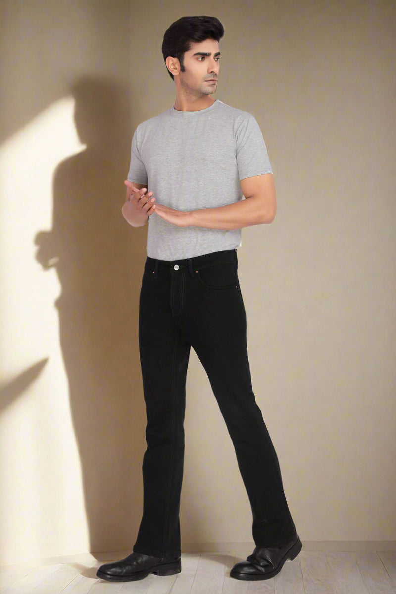 Custom Made Pure Black Bootcut Jeans Pants for Men