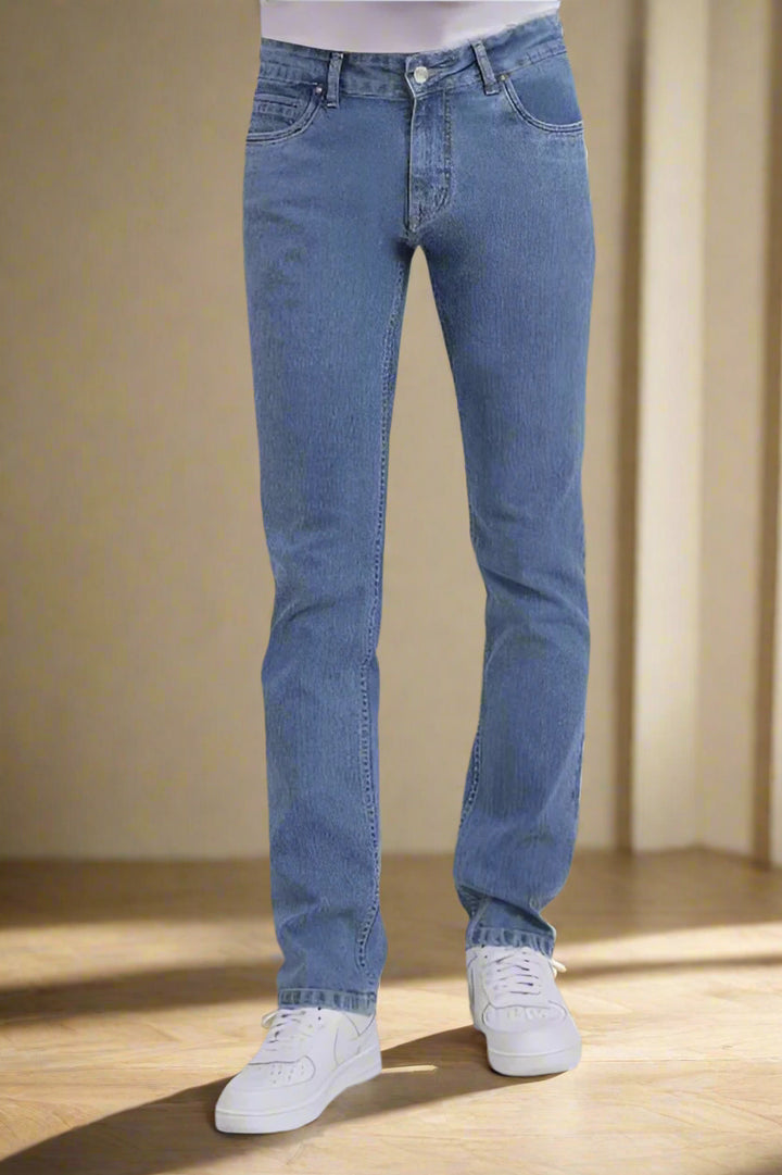 Custom made Mid Blue Straight Fit Jeans Pants for Men
