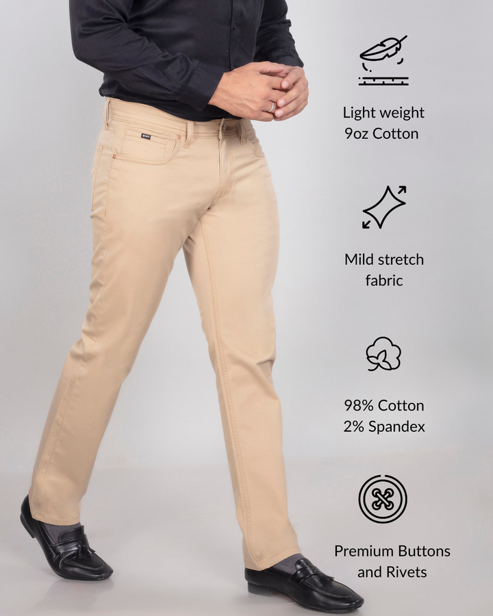 Custom made Khaki Cotton Stretch Jeanos for Men