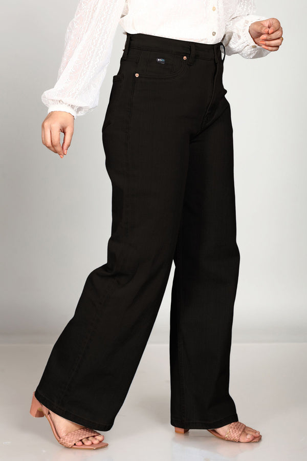 Custom Made Pure Black Women's Wide Leg Jeans