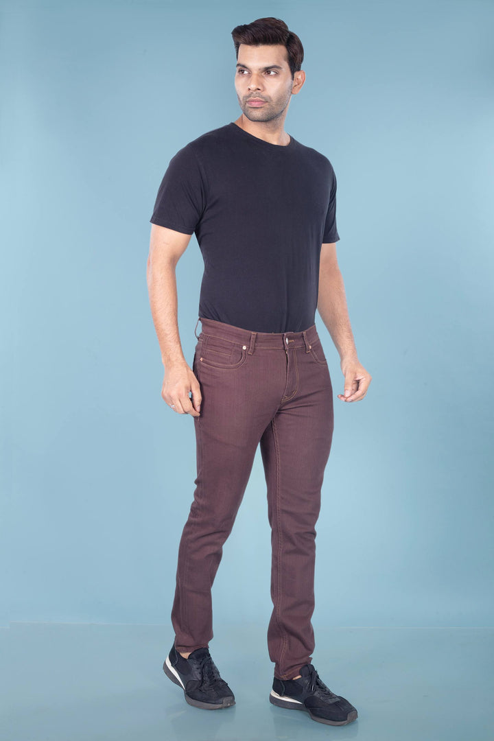 Custom made Wine Brown Straight Fit Jeans for Men