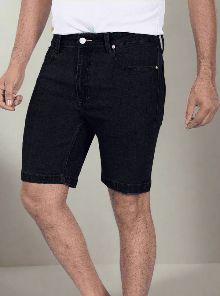 Custom Made Pure Black Mens Denim Shorts 