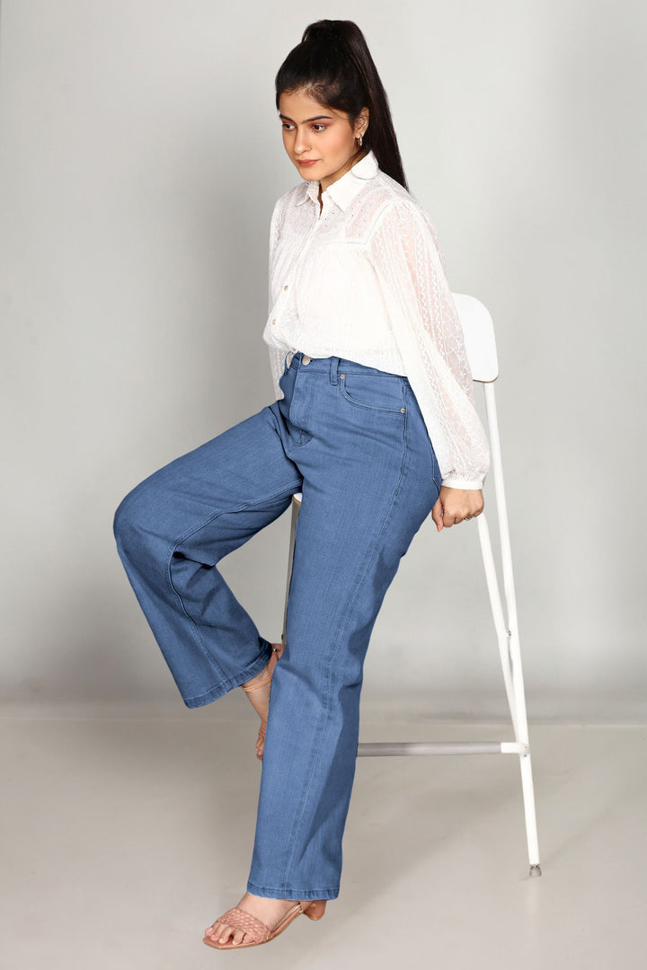 Custom Made Mid Blue Women's Wide Leg Jeans