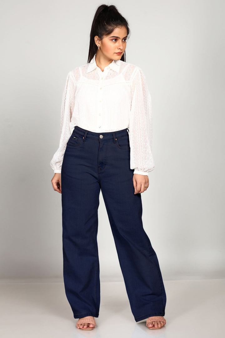 Custom Made Deep Space Blue Women's Wide Leg Jeans