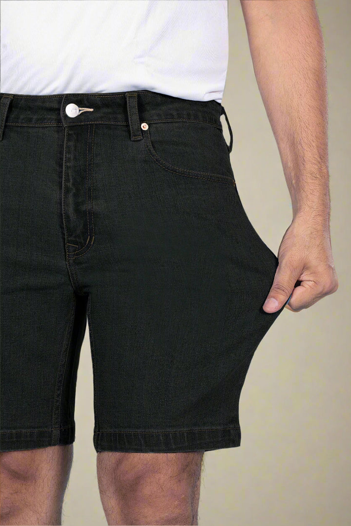 Custom Made Carbon Black Denim Shorts for men