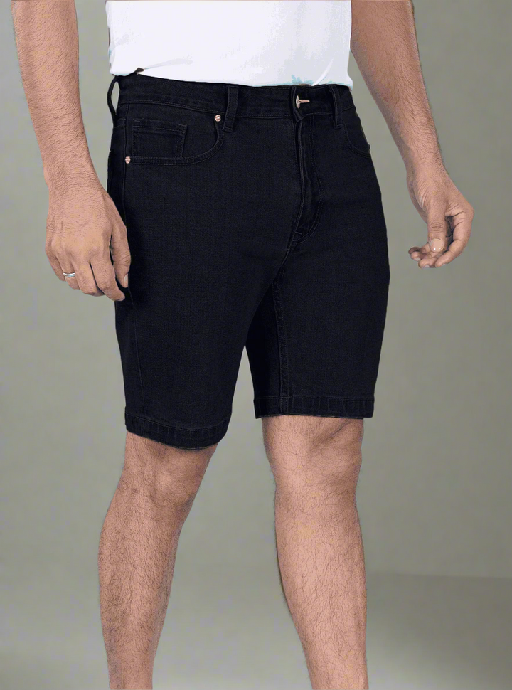 Custom Made Pure Black Mens Denim Shorts 