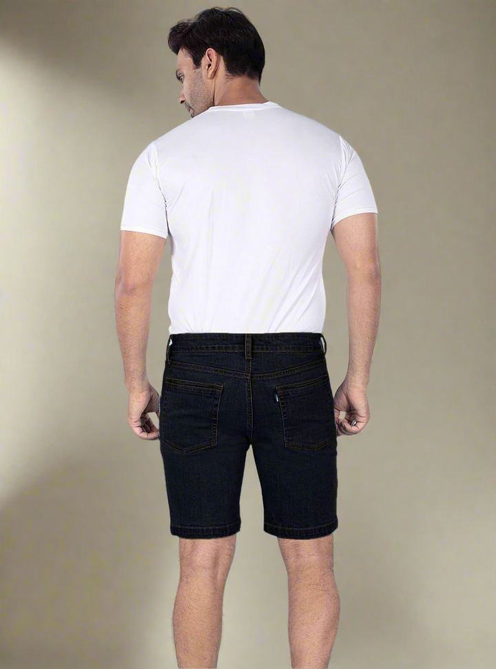 Custom Made Pure Black Mens Denim Shorts 