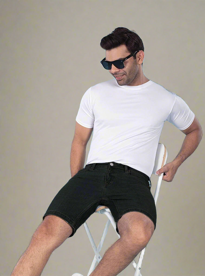 Custom Made Carbon Black Denim Shorts for men