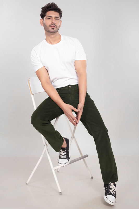 Custom made olive green Men's Straight Fit Corduroy