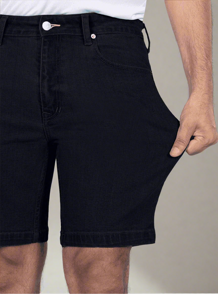 Custom Made Pure Black Mens Denim Shorts 