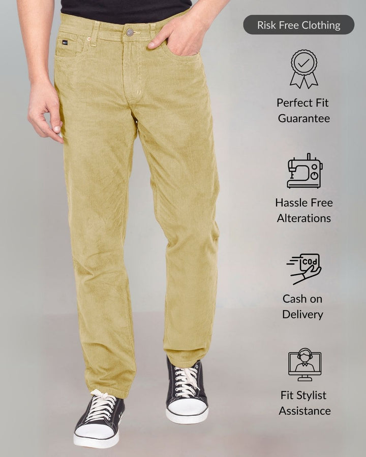 Custom made Beige Stretch Corduroy Jeans for Men