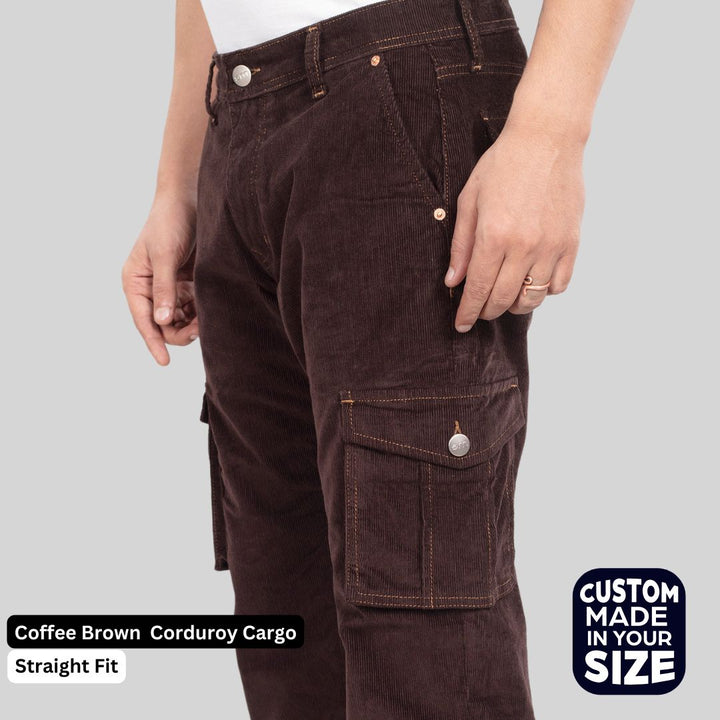 Custom made Coffee Brown Classic Straight Fit Corduroy Cargo for Men