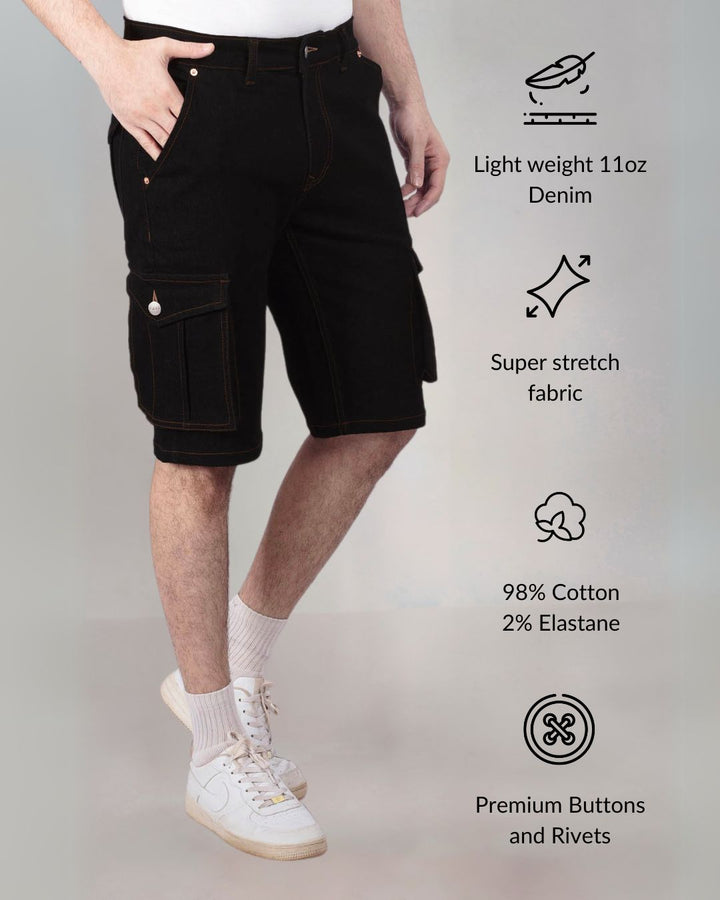 Custom made Pure Black Cargo shorts for Men