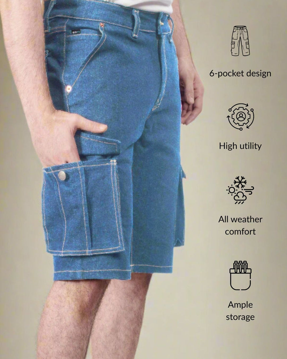 Custom Made Mid Blue Mens Cargo Shorts