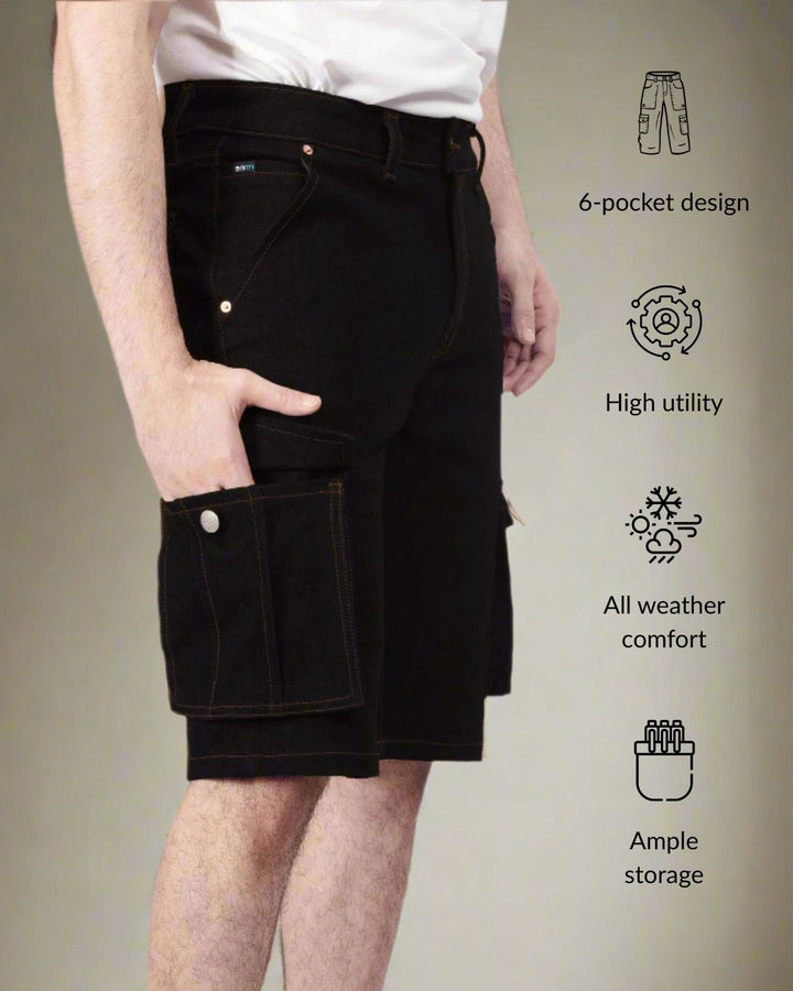 Custom made Pure Black Cargo shorts for Men