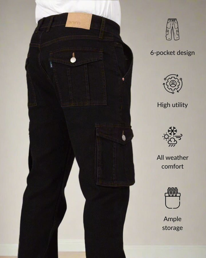Custom Made Pure Black Men's Straight Fit Cargo
