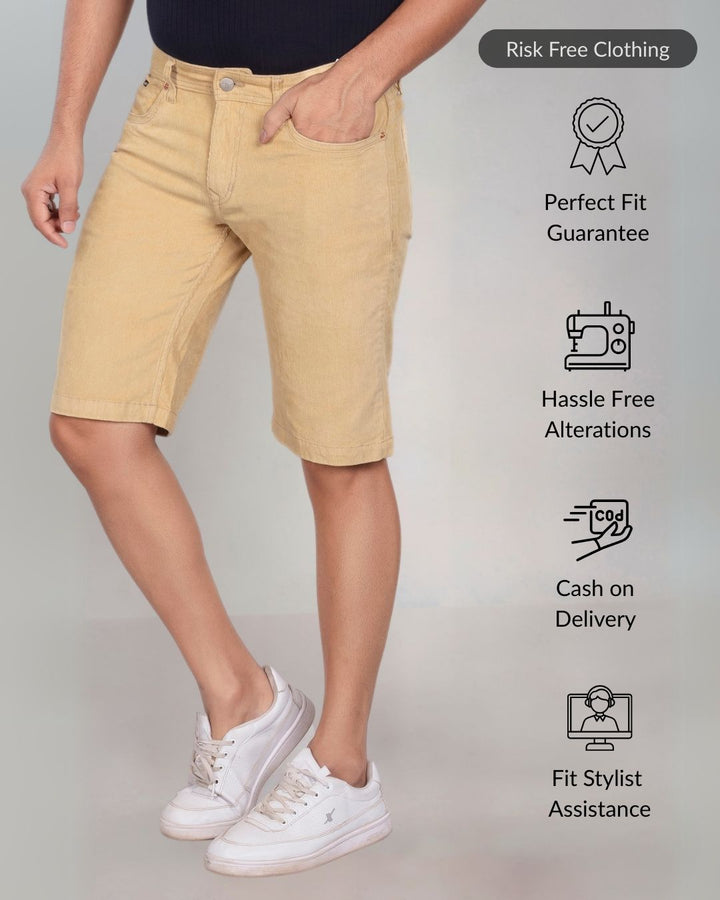 Custom Made Cream Mens Corduroy Shorts 