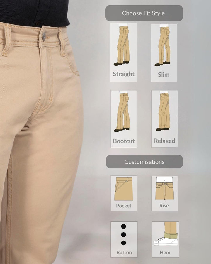 Custom made Khaki Cotton Stretch Jeanos for Men
