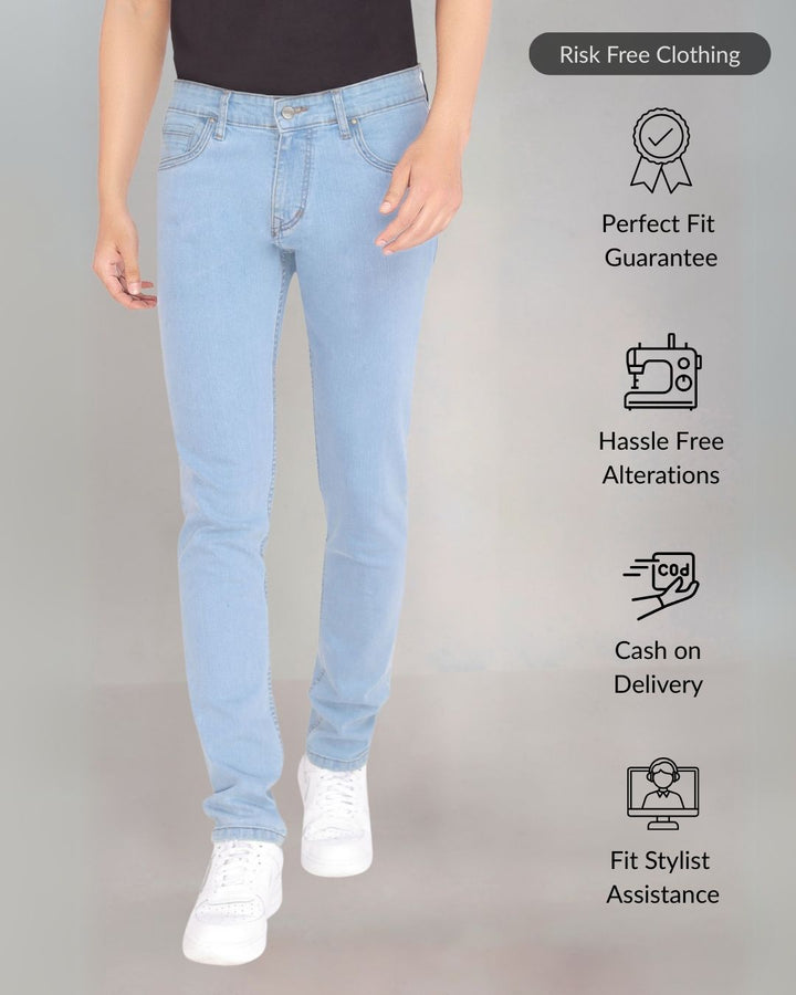 Custom Made Glacier Blue Men's Skinny Fit Jeans Pants