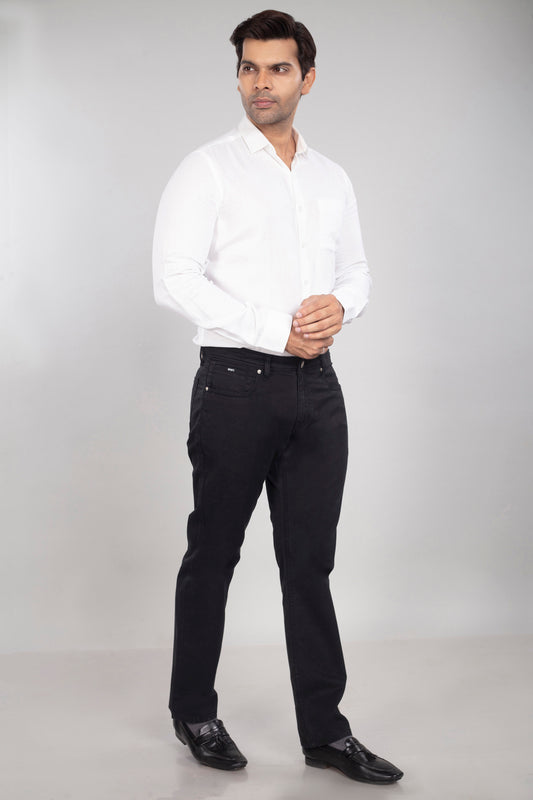 Custom made Pure Black Cotton Stretch Jeanos for Men