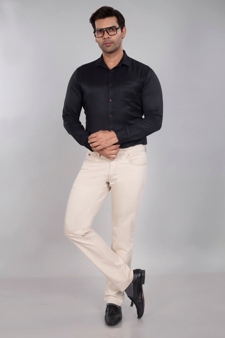 Custom made Cream Cotton Stretch Jeanos for Men