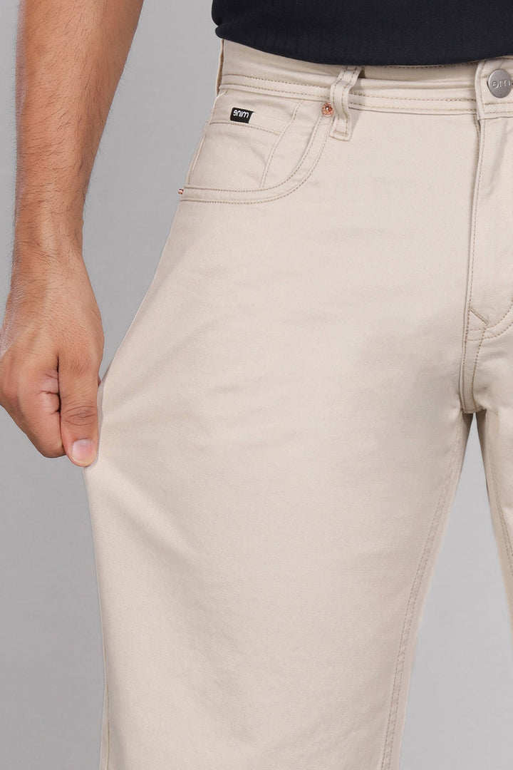 Custom Made Cream Cotton Stretch Shorts for men