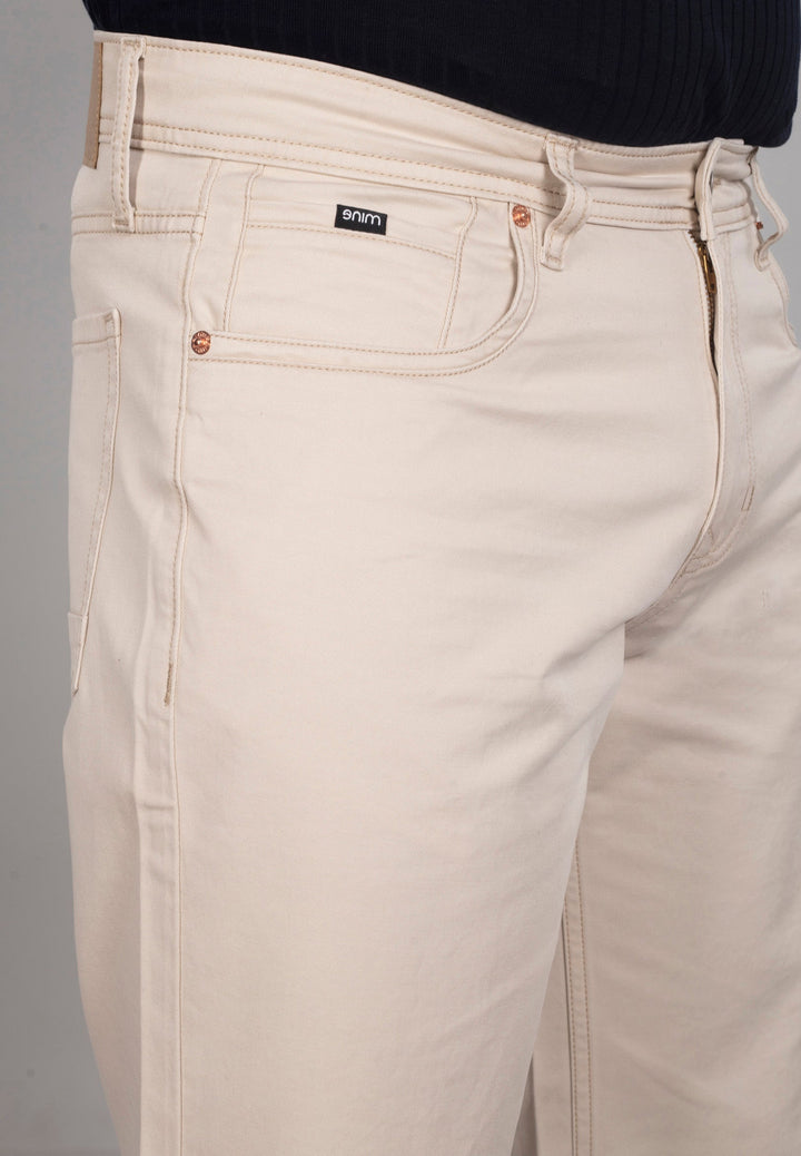 Custom Made Cream Cotton Stretch Shorts for men