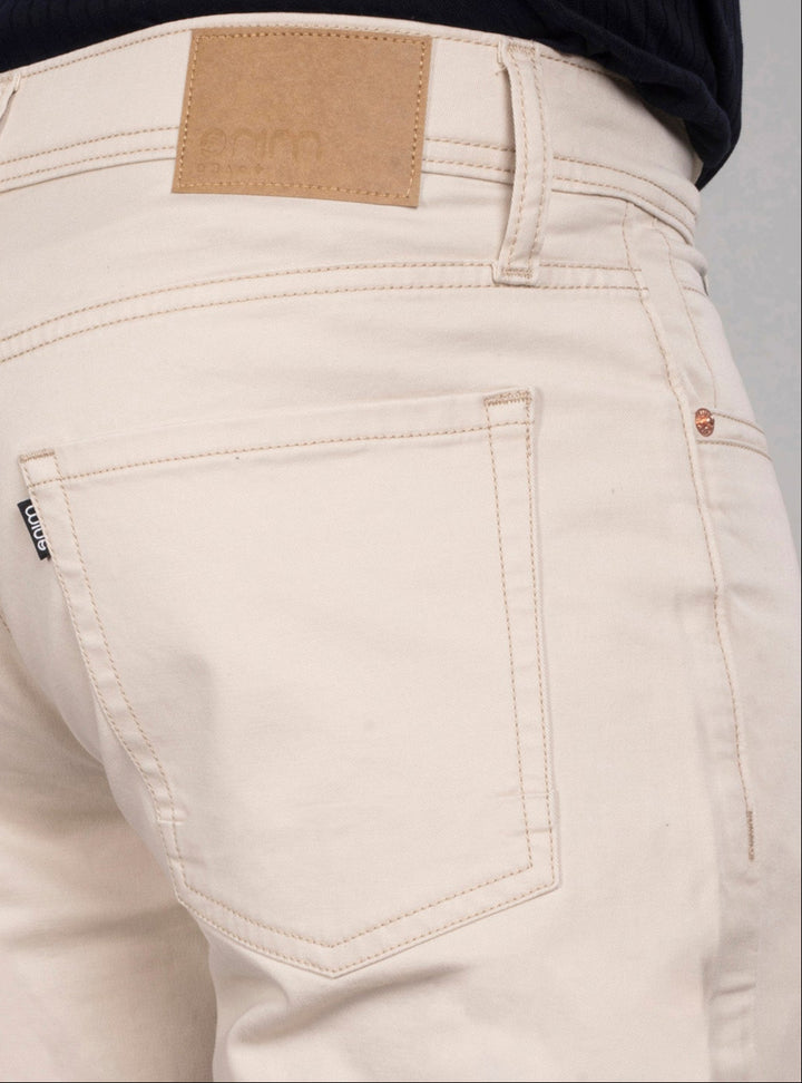 Custom Made Cream Cotton Stretch Shorts for men