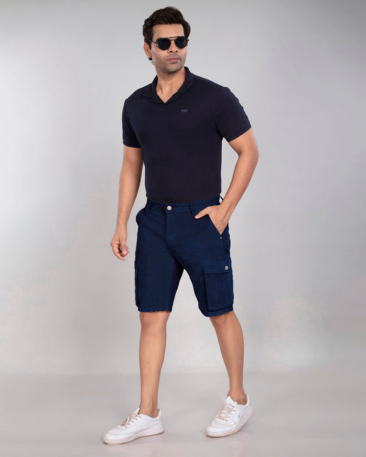 Custom Made Navy Blue Men's Cargo Corduroy Shorts