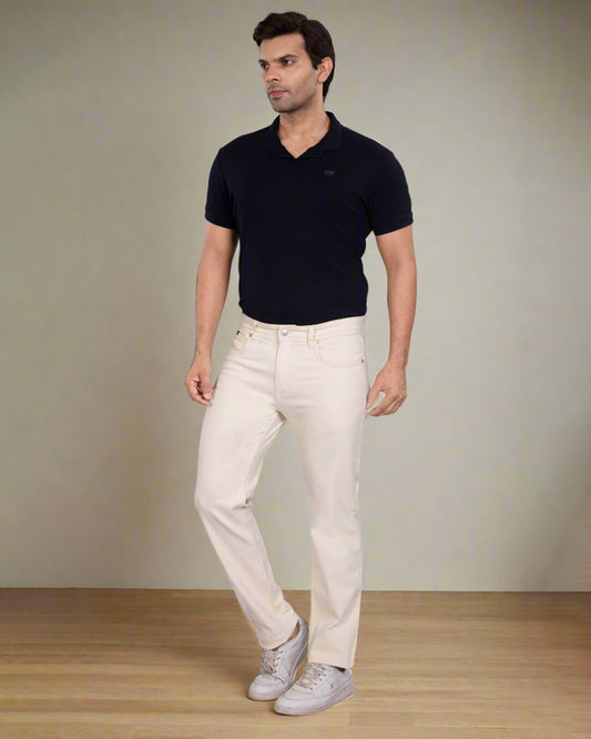 Custom made Ecru Straight Fit Jeans Pants for Men