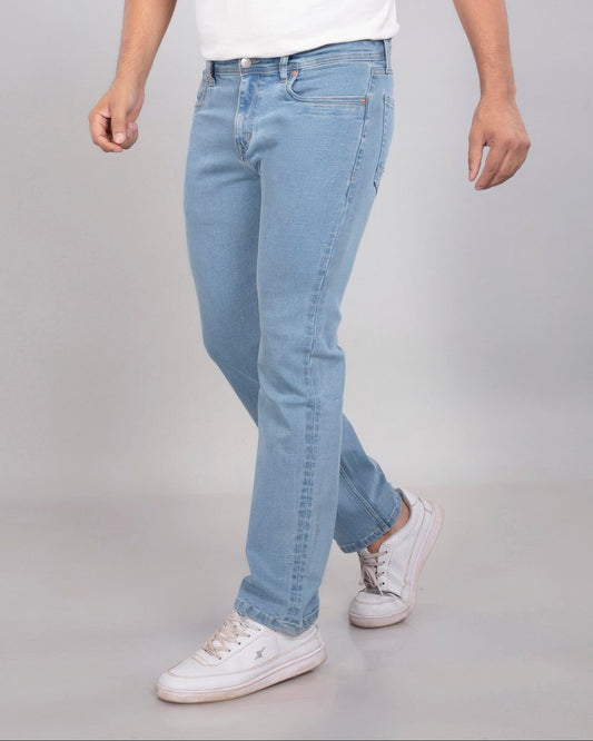 Glacier Blue Stretch Denim - Straight Fit Jeans Sale