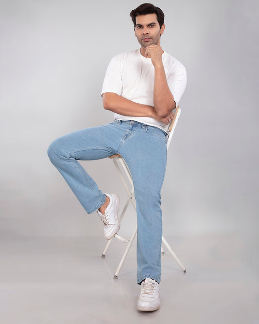 Glacier Blue Stretch Denim - Straight Fit Jeans Sale