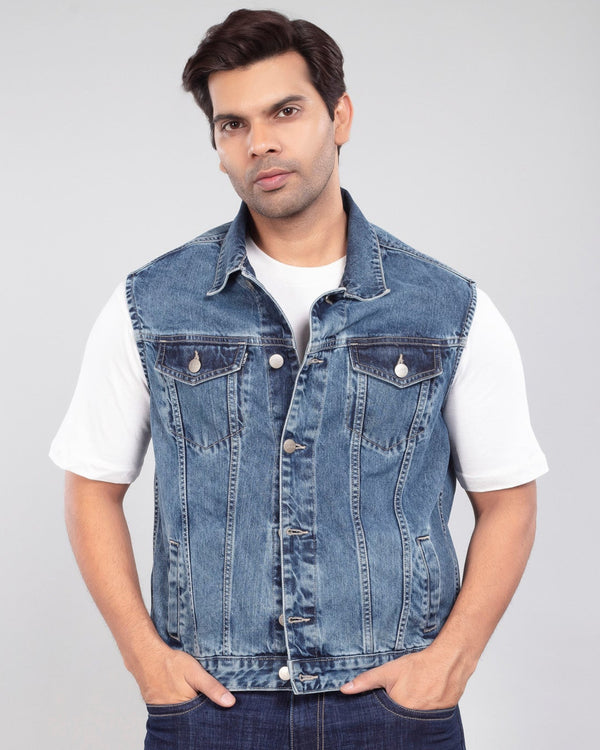 Deep Space Blue Denim Sleeveless Jacket