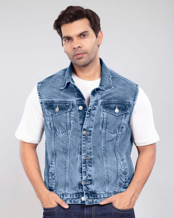 Mid Blue Denim Sleeveless Jacket