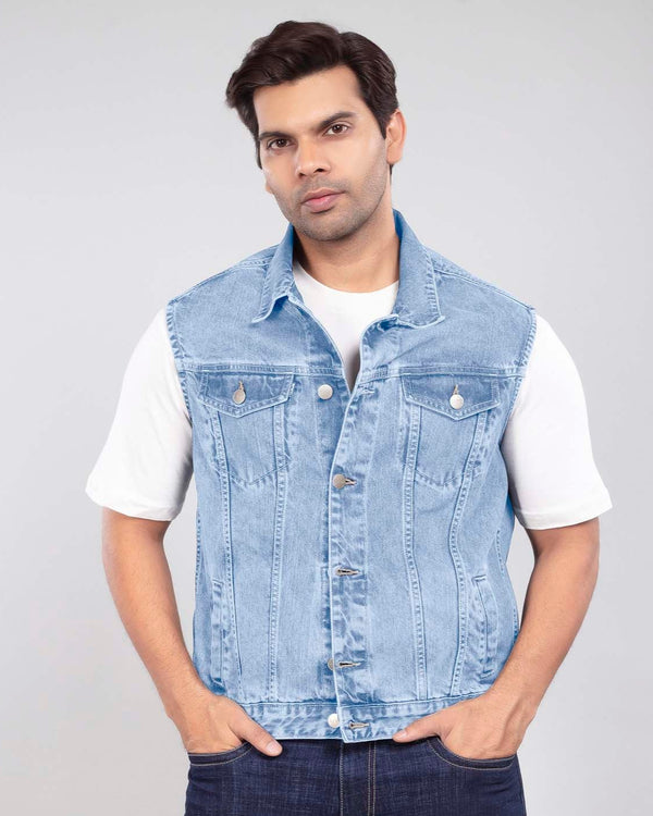 Glacier Blue Denim Sleeveless Jacket