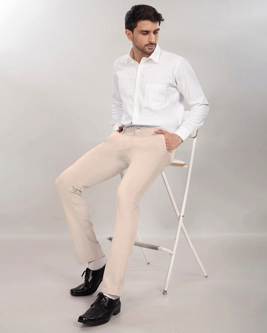 Custom made Cream Cotton Stretch Chinos for Men