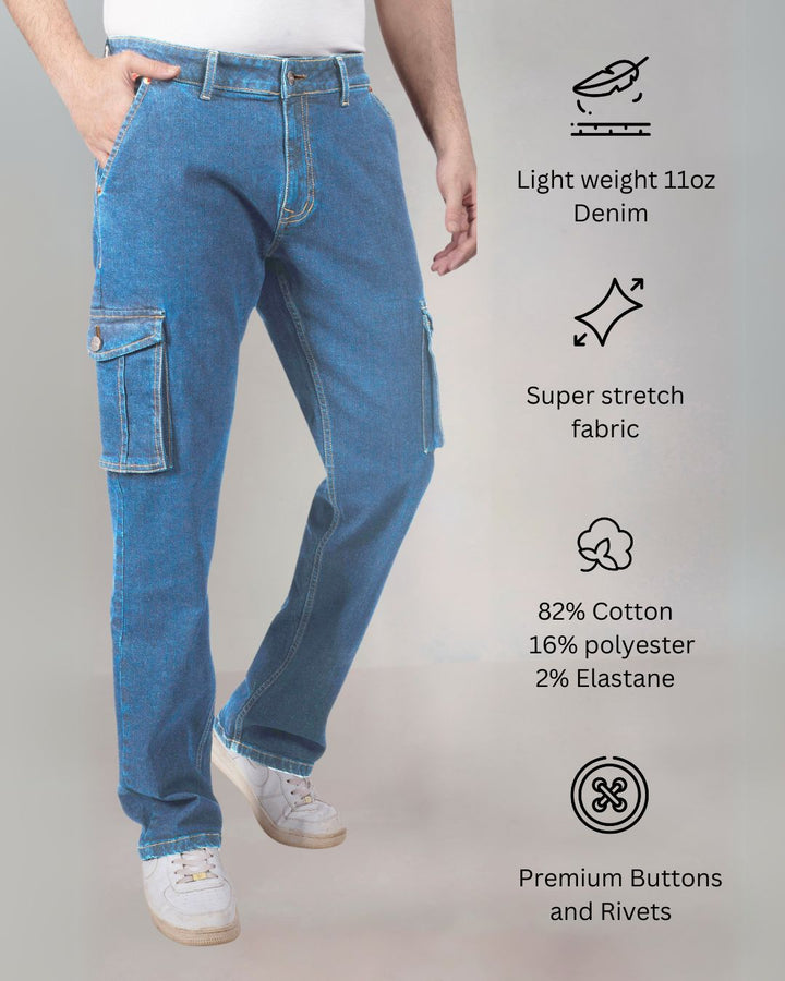 Custom Made Mid Blue Men's Straight Fit Cargo