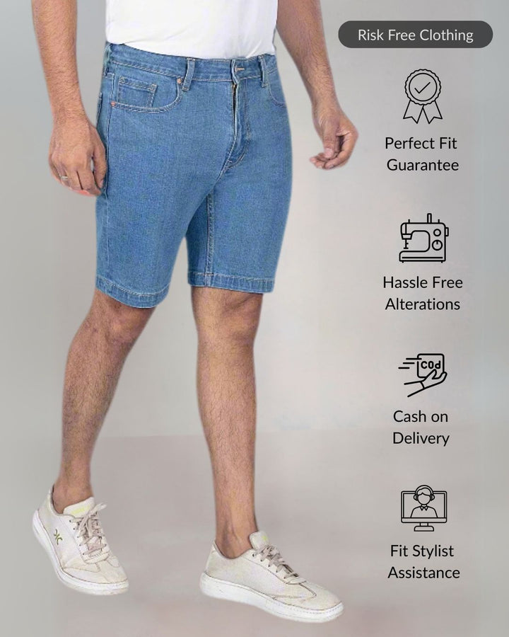 Custom Made Mid Blue Mens Denim Shorts 