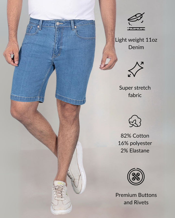 Custom Made Mid Blue Mens Denim Shorts 