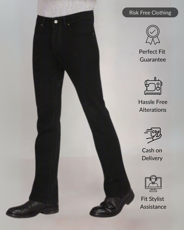 Custom Made Pure Black Bootcut Jeans Pants for Men